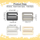 8Pcs 4 Colors Zinc Alloy Buckles Clasps, for Men DIY Belt Accessories, Rectangle, Mixed Color, 47x34.5x4mm, 2pcs/color