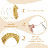 Aluminum Wire, Round, Bendable Flexible Craft Wire, with Spool, Gold, 15 Gauge, 1.5mm, about 82.02 Feet(25m)/Bag