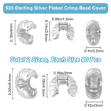 160Pcs 2 Style Brass Crimp Bead Cover, 925 Sterling Silver Plated, 4~5.5x2.5~3mm, Hole: 1.5~2mm, 80pcs/style