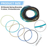 50Pcs 5 Colors Spring Bracelets Set, Minimalist Steel French Wire/Gimp Wire Stretch Bracelets for Stackable Wearing, Mixed Color, Inner Diameter: 2-1/4 inch(5.85cm), 10Pcs/color