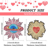 2Pcs 2 Style Planet & Heart Computerized Embroidery Cloth Iron On Sequins Patches, Stick On Patch, Costume Accessories, Appliques, Mixed Patterns, 220~250x200~215x1mm, 1pc/style