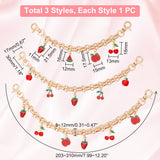 Fruit Alloy Enamel Pendant Purse Chains, with Alloy & Iron Findings, Mixed Shapes, Light Gold, 20.3~31x0.8~1.2cm, 3 style, 1pc/style, 3pcs/box