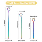 90Pcs 3 Styles Ion Plating(IP) 304 Stainless Steel Eye Pins, Rainbow Color, 25~30x0.6mm, 22 Gauge, Hole: 1.6~1.8mm, 30pcs/style