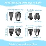 40Pcs 4 Style 304 Stainless Steel Snap on Bails, Electrophoresis Black, 9.5~13x6~8.5x6.5~7mm, 10Pcs/style