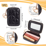 PU Leather Zipper Lipstick Storage Bags, Portable Lip Balm Organizer Holder for Women Ladies, Clutch Bag with Mirror & Keychain, Black, 10.85x7.5x4.2cm
