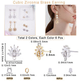 12Pcs 2 Color Brass Pave Clear Cubic Zirconia Flower Stud Earring Findings, with Horizontal Loops & 52Pcs Open Jump Rings & 50Pcs Plastic Ear Nuts, Platinum & Golden, 12x11.5x2.5mm, Hole: 1mm, 6Pcs/color