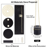 DIY Rhombus Pattern Cylinder Small Crossbody PU Leather Bag Making Kits, with Iron Chain Bag Strap, Thread, Needles, Black