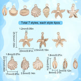 28Pcs 7 Styles Ocean Series Alloy Pendants, Conch/Shell/Starfish Charm, Light Gold, 17~25.5x8~23x2.5~3mm, Hole: 1.2~1.8mm, 4pcs/style