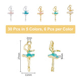 30Pcs 5 Colors Rack Plating Alloy Enamel Pendants, Cadmium Free & Nickel Free & Lead Free, Dancer Charm, Mixed Color, 23~27x8~11x2.5~9mm, Hole: 2mm, 6pcs/color