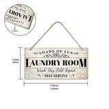 Natural Wood Hanging Wall Decorations, with Jute Twine, Rectangle with Word Laundry Room, White, Word, 15x30x0.5cm