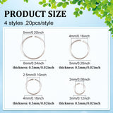 80Pcs 4 Size 925 Sterling Silver Open Jump Rings, Silver, 3~6x0.5mm, Inner Diameter: 2~5mm, 20Pcs/style