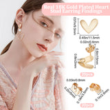 20Pcs Brass Stud Earring Findings, with Vertical Loops & Raw(Unplated) Silver Pins, Heart, with 20Pcs Ear Nuts, Real 18K Gold Plated, 9.5x11.5mm, Hole: 2mm, Pin: 0.6mm