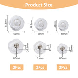 6Pcs 3 Size Camellia Shaped Velet Lapel Pins, Alloy Exquisite Brooches for Women, White, 48~63.5x50~62x25~27mm, Pin: 0.5mm, 2Pcs/size