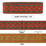 7M Flat Ethnic Style Polyester Rhombus Ribbon, for Clothing Sewing, Red, 1-1/4 inch(33mm), about 7.66 Yards(7m)/Roll