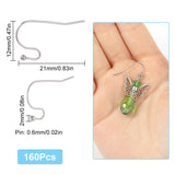 160Pcs 316 Surgical Stainless Steel Earring Hooks, Shepherd's Hook Ear Wires, Stainless Steel Color, 21x12mm, Pin: 0.6mm