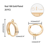 Brass Huggie Hoop Earring Findings, Real 18K Gold Plated, 16.5x14.5x3.5mm, Hole: 1.5mm, Pin: 1mm, 20pcs