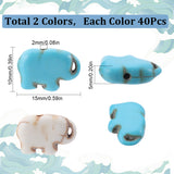 80Pcs 2 Colors Dyed Synthetic Turquoise Beads, Elephant, Mixed Color, 10x15x5mm, Hole: 2mm, 40pcs/color