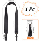 1Pc PU Leather Bag Handles, with Iron & Alloy Finding, 1Pc Tassel Big Pendant Decoration, with Alloy Spring Gate Rings, Black, Bag Handle: 100x4.1x0.3~1.1cm, Tassel: 12.7cm