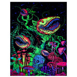 Polyester Glow in The Dark Wall Tapestry, Night Art Tapestry, for Neon Party Wall, Bedroom, Living Room, with Traceless Nail & Clips, Plants Pattern, 930x730x0.2mm