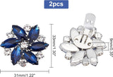 2Pcs Detachable Glass Rhinestone Shoe Decoration, with Alloy Buckle Clip, Flower, Capri Blue, 31x33x9mm