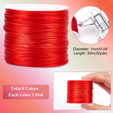 5 rolls 5 colors Nylon Rattail Satin Cord, Beading String, for Chinese Knotting, Jewelry Making, Mixed Color, 1mm, about 32.8 yards(30m)/roll, 1 roll/color