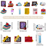 48Pcs 12 Styles Cartoon Teachers' Day Resin Cabochons, Study Theme Cabocbons, Mixed Shapes, 17~30x10.5~34.5x4~9mm, 4pcs/style