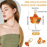 Autumn Theme Rack Plating Brass Micro Pave Cubic Zirconia Pendants, Cadmium Free & Lead Free & Nickle Free, with Enamel and Jump Ring, Real 18K Gold Plated, Maple Leaf, Dark Orange, 30x20x3.5mm, Jump Ring: 5x0.6mm, Inner Diameter: 3.5mm, 5pcs/box