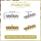 100Pcs 2 Colors Tibetan Style Alloy Links, Cadmium Free & Lead Free, Rectangle with Flower Connector, Mixed Color, 25x12mm, Hole: 1.5mm, 50pcs/color