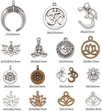 Yoga Theme, Tibetan Style Alloy Pendants, Lead Free, Mixed Shapes, Mixed Color, 14~29x11~25.5x1~6.5mm, Hole: 1~4mm, about 17kind/60~70pc