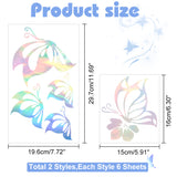 12 Sheets 2 Styles Laser Butterfly PET Waterproof Car Stickers, Reflective Self-Adhesive Decals, for Vehicle Decoration, Colorful, 160~297x150~196x0.2mm, 6 sheets/style