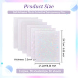 60 Sheets 6 Styles BOPP Plastic Transparent Holographic Lamination Sheets, Self Adhesive Photo Protective Transparency Film, Rectangle, Mixed Patterns, 297x212x0.2mm, 10 sheets/style