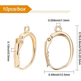 Brass Leverback Earring Findings, with Loop, Nickel Free, Real 18K Gold Plated, 19.5~20.5x12.5x3.5mm, Hole: 1.5mm, Pin: 0.8mm, 10pcs/box