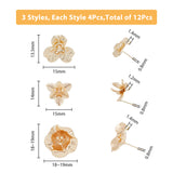 12Pcs 3 Style Brass Stud Earring Findings, with Vertical Loops and 30Pcs Plastic Ear Nuts, Real 18K Gold Plated, 13.5~19x15~19mm, Hole: 1.2~1.4mm, Pin: 0.8mm, 4Pcs/style