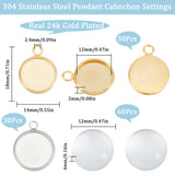 DIY Blank Dome Pendant Making Kit, Including Flat Round 304 Stainless Steel Pendant Cabochon Settings, Glass Cabochons, Golden & Stainless Steel Color, 120Pcs/box