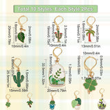 Green Plants Locking Stitch Markers, Alloy Enamel Charm Stitch Marker with 304 Stainless Steel Hoop, Golden, 3.5~5cm, 10 style, 2pcs/style, 20pcs/box
