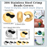120Pcs 6 Style 304 Stainless Steel Crimp Beads Covers, Golden & Stainless Steel Color, 3.5~6.5x3.5~5.8x4~5.8mm, hole: 1.4~2mm, 20pcs/style
