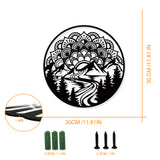 Iron Wall Art Decorations, for Front Porch, Living Room, Kitchen, Flat Round with Mandala Flower & Mountain, Electrophoresis Black, 300x300x1mm