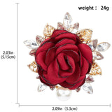 Cloth Rose with Crystal Rhinestone Brooch Pin, Light Gold Alloy Fashion Badge with Imitation Pearl for Clothes Shawl, Dark Red, 53x51.5x17.5mm