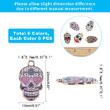 Alloy Enamel Charms, Cadmium Free & Lead Free, Sugar Skull, Mixed Color, Light Gold, 22x13x1.8~2.7mm, Hole: 2mm