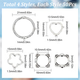 200Pcs 4 Style S Tibetan Style Alloy Bead Frames, Heart & Flower & Square & Rings, Mixed Color, 13.5~21x14~21x2~3mm, Hole: 1~1.5mm, 50pcs/style