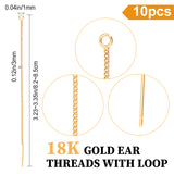 10Pcs Brass Stud Earring Findings, with 925 Sterling Silver Pins, Ear Threads, Nickel Free, Golden, 82~85x1mm, Pin: 0.5mm