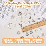 2 Sets Tibetan Style Alloy Pendants, Sun & Moon & Star Charms, Antique Silver, 11~32x8~24x1.5~4mm, Hole: 1.8mm, 35pcs/set