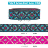 14M 4 Colors Ethnic Style Rhombus Pattern Polyester Ribbon, Jacquard Ribbon, Tyrolean Ribbon, Clothing Accessories, Mixed Color, 1-1/4 inch(33mm), 3.5m/color