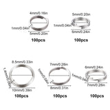 500Pcs 5 Style 304 Stainless Steel Split Rings, Double Loops Jump Rings, Stainless Steel Color, 100pcs/style