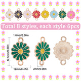 48Pcs 8 Colors Alloy Enamel Connector Charms, Sunflower Links, Light Gold, Mixed Color, 17.5x12x2mm, Hole: 1.6mm, 6pcs/color