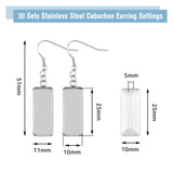 DIY Blank Rectangle Dome Earring Making Kit, Including 304 Stainless Steel Earring Settings, Glass Cabochons, Stainless Steel Color, 60Pcs/box