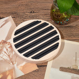 6-Slot Wood Finger Ring Display Plate, Ring Organizer Holder Covered by PU Leather, Flat Round, Black, 14.95x1.7cm