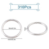 304 Stainless Steel Open Jump Rings, Round Ring, Stainless Steel Color, 18 Gauge, 10x1mm, Inner Diameter: 8mm, about 310pcs/box