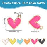 96pcs 6 colors Alloy Enamel Charms, Cadmium Free & Nickel Free & Lead Free, Light Gold, Heart Charm, Mixed Color, 14x13.5x2mm, Hole: 1.5mm, 16pcs/color