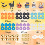Halloween Bracelets Making Kit, Including Bat & Cat & Ghost & Pumpkin Alloy Enamel Pendants, Polymer Clay Disc Beads, Mixed Color, 996Pcs/box